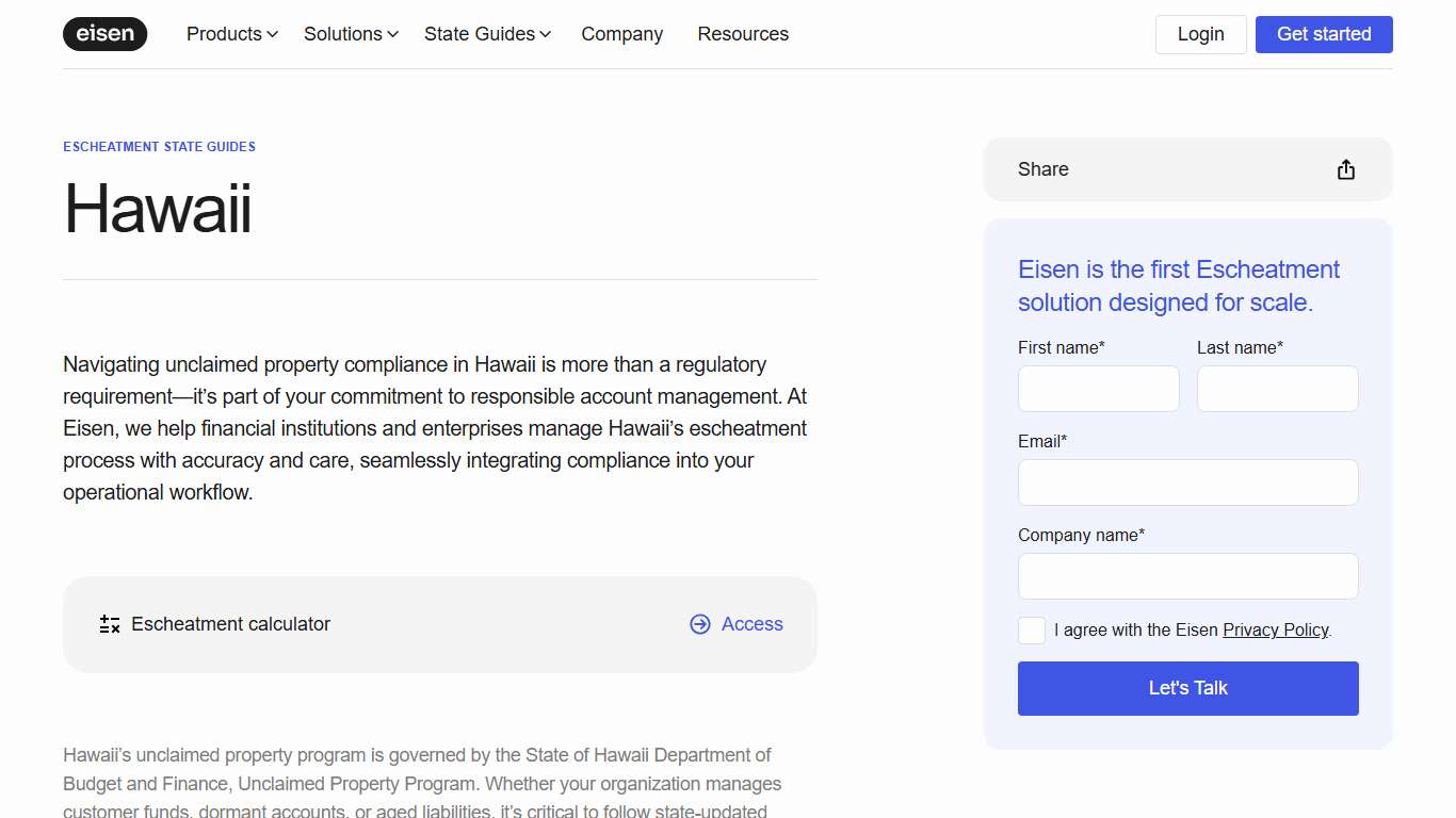 Hawaii Escheatment Guide Eisen