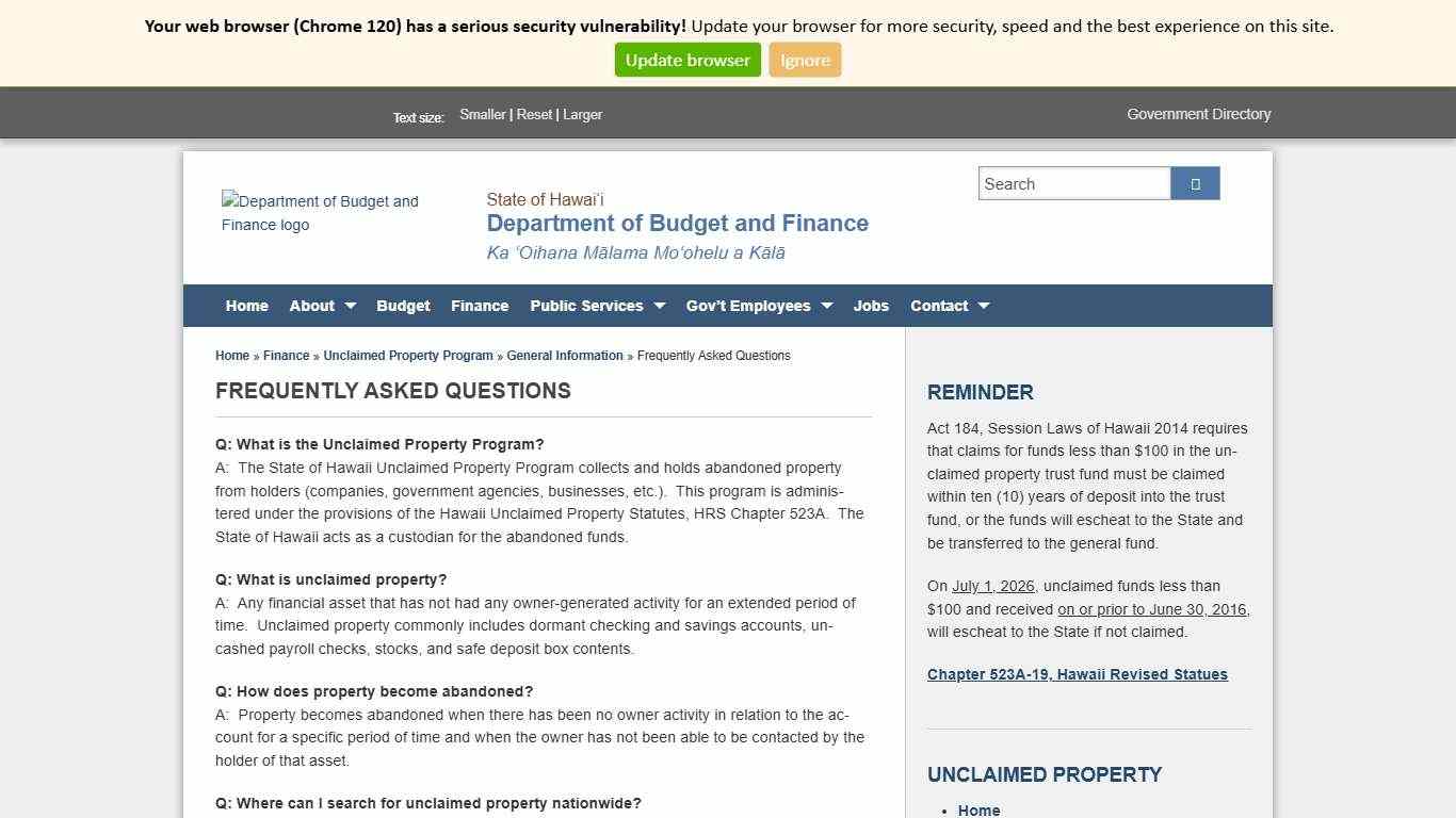 Department of Budget and Finance Frequently Asked Questions